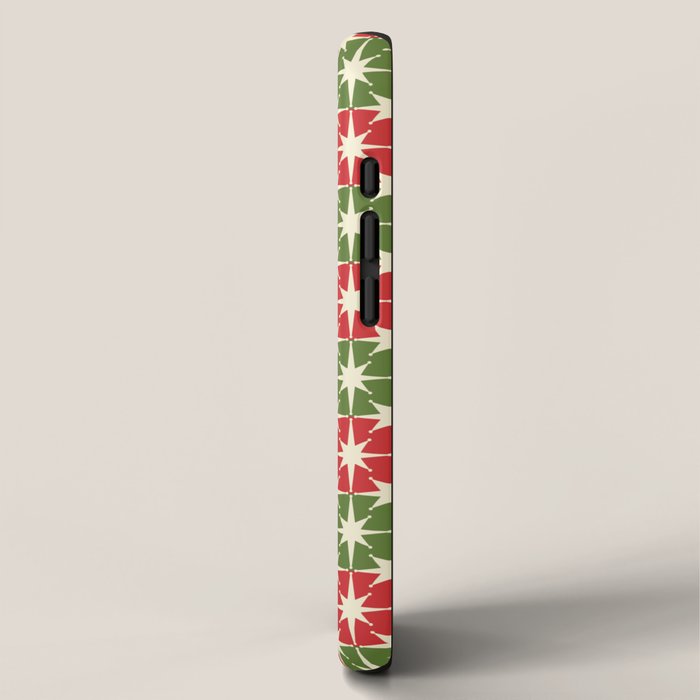 Mid Century Modern Atomic Stars Checkered Christmas Retro Starburst Pattern iPhone Case Gallery Image 2