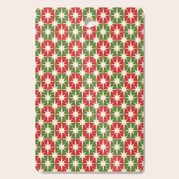 Mid Century Modern Atomic Stars Checkered Christmas Retro Starburst Pattern Cutting Board Gallery Image 1