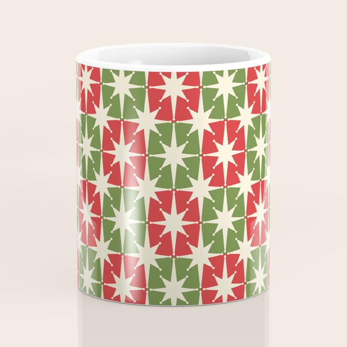 Mid Century Modern Atomic Stars Checkered Christmas Retro Starburst Pattern Coffee Mug Gallery Image 4