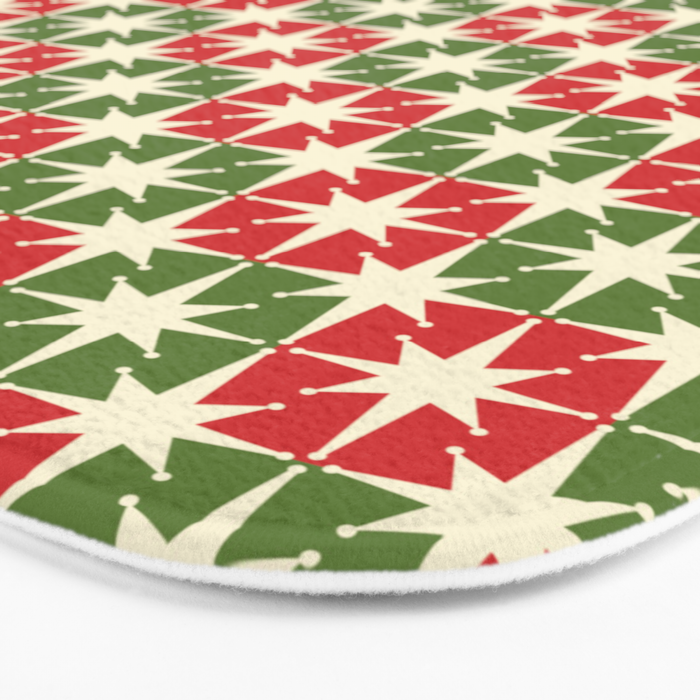 Mid Century Modern Atomic Stars Checkered Christmas Retro Starburst Pattern Bath Mat Gallery Image 3