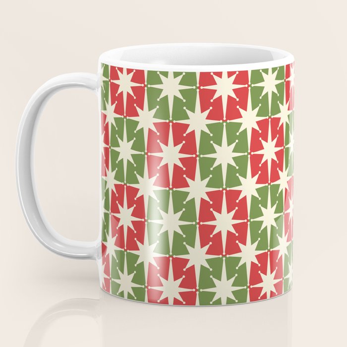 Mid Century Modern Atomic Stars Checkered Christmas Retro Starburst Pattern Coffee Mug Gallery Image 3