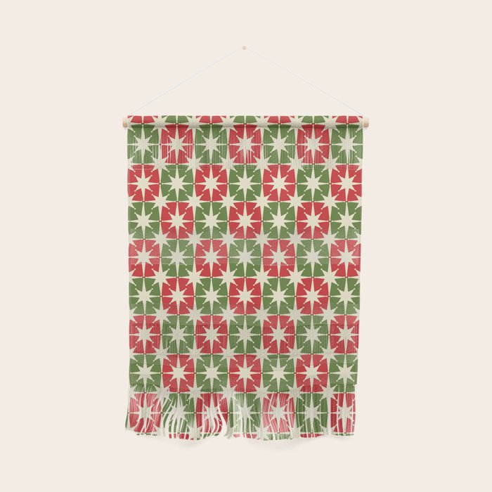 Mid Century Modern Atomic Stars Checkered Christmas Retro Starburst Pattern Wall Hanging Gallery Image 1