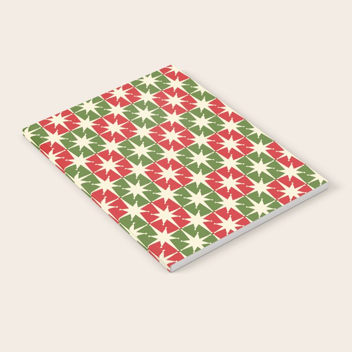 Mid Century Modern Atomic Stars Checkered Christmas Retro Starburst Pattern Notebook