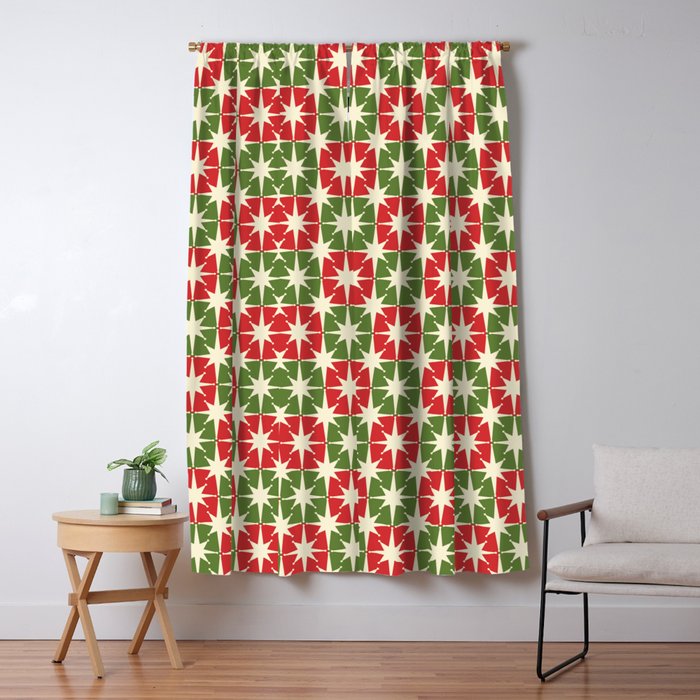 Mid Century Modern Atomic Stars Checkered Christmas Retro Starburst Pattern Window Curtain Gallery Image 5