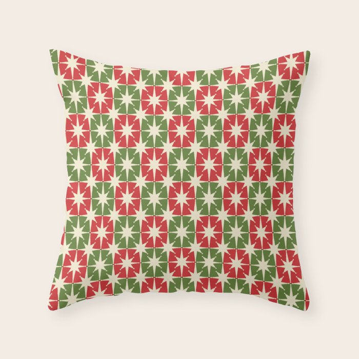 Mid Century Modern Atomic Stars Checkered Christmas Retro Starburst Pattern Throw Pillow Gallery Image 6