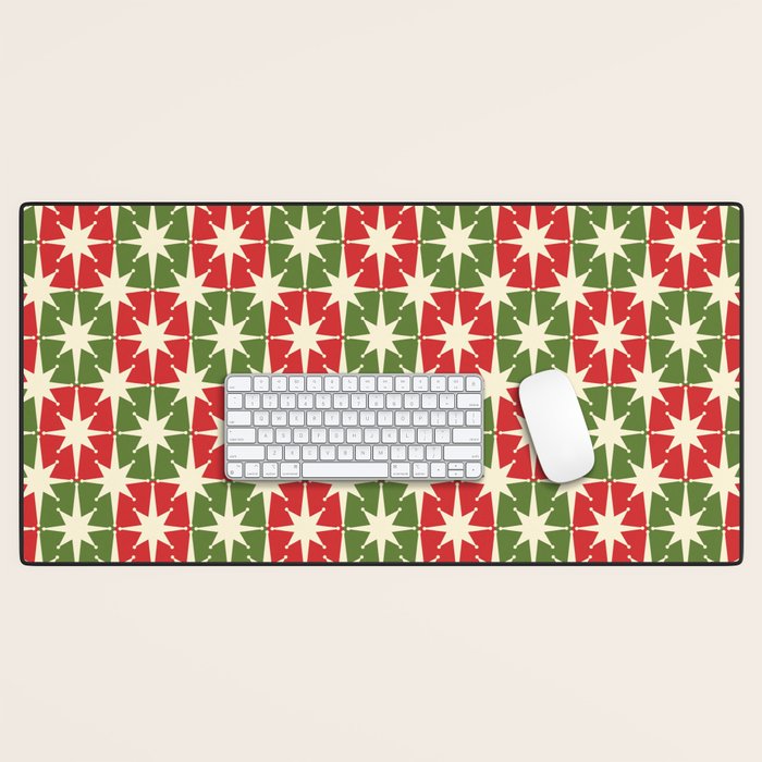 Mid Century Modern Atomic Stars Checkered Christmas Retro Starburst Pattern Desk Mat Gallery Image 1
