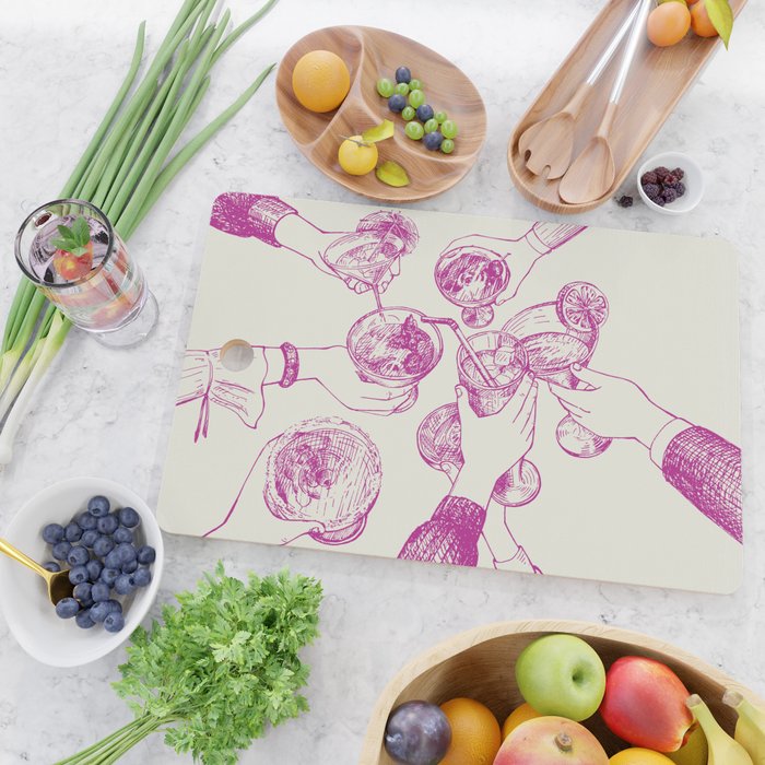 Cheers - Pink Retro Cocktails, Vintage Illustration Cutting Board Gallery Image 2