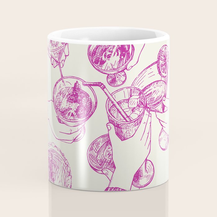 Cheers - Pink Retro Cocktails, Vintage Illustration Coffee Mug Gallery Image 4