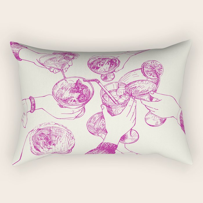 Cheers - Pink Retro Cocktails, Vintage Illustration Rectangular Pillow Gallery Image 1