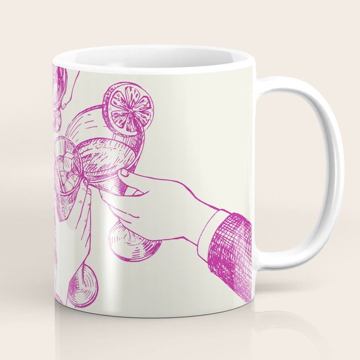 Cheers - Pink Retro Cocktails, Vintage Illustration Coffee Mug Gallery Image 1