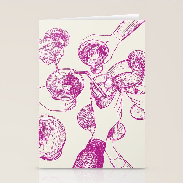 Cheers - Pink Retro Cocktails, Vintage Illustration Stationery Card Gallery Image 2