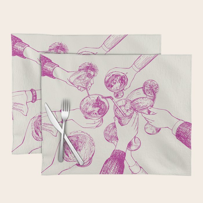 Cheers - Pink Retro Cocktails, Vintage Illustration Placemat Gallery Image 1