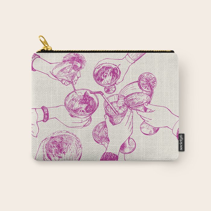 Cheers - Pink Retro Cocktails, Vintage Illustration Carry All Pouch Gallery Image 1
