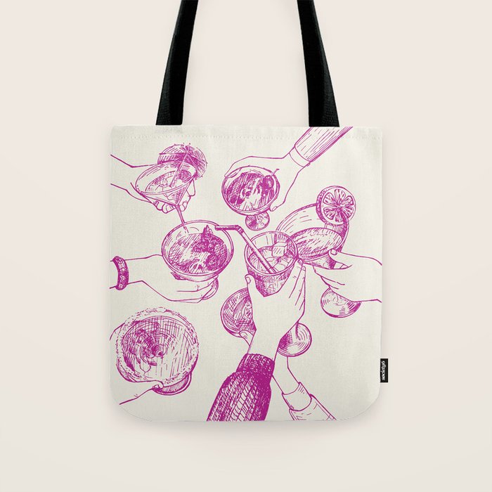 Cheers - Pink Retro Cocktails, Vintage Illustration Tote Bag Gallery Image 1