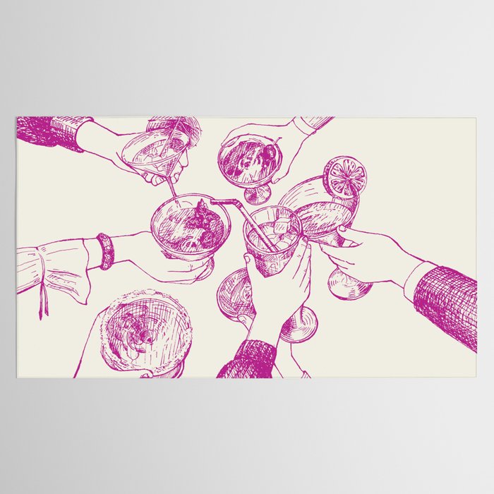Cheers - Pink Retro Cocktails, Vintage Illustration Tablecloth Gallery Image 2