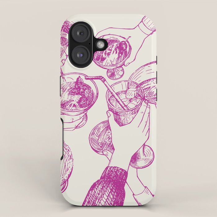 Cheers - Pink Retro Cocktails, Vintage Illustration iPhone Case Gallery Image 1