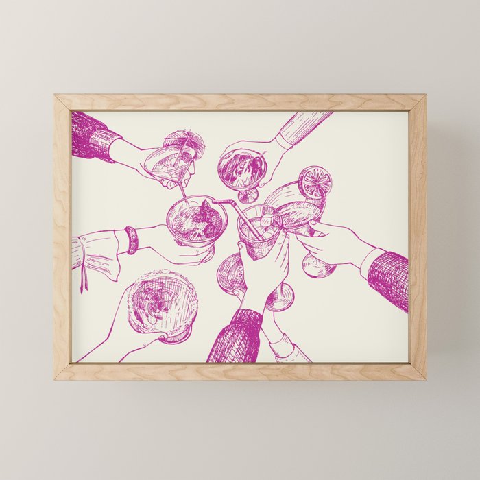 Cheers - Pink Retro Cocktails, Vintage Illustration Mini Art Print Gallery Image 1