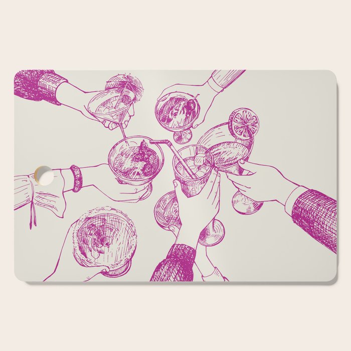 Cheers - Pink Retro Cocktails, Vintage Illustration Cutting Board Gallery Image 1
