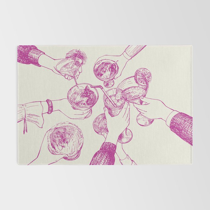 Cheers - Pink Retro Cocktails, Vintage Illustration Rug Gallery Image 2