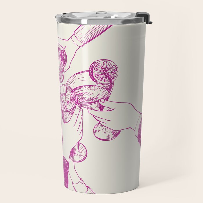 Cheers - Pink Retro Cocktails, Vintage Illustration Travel Mug Gallery Image 2