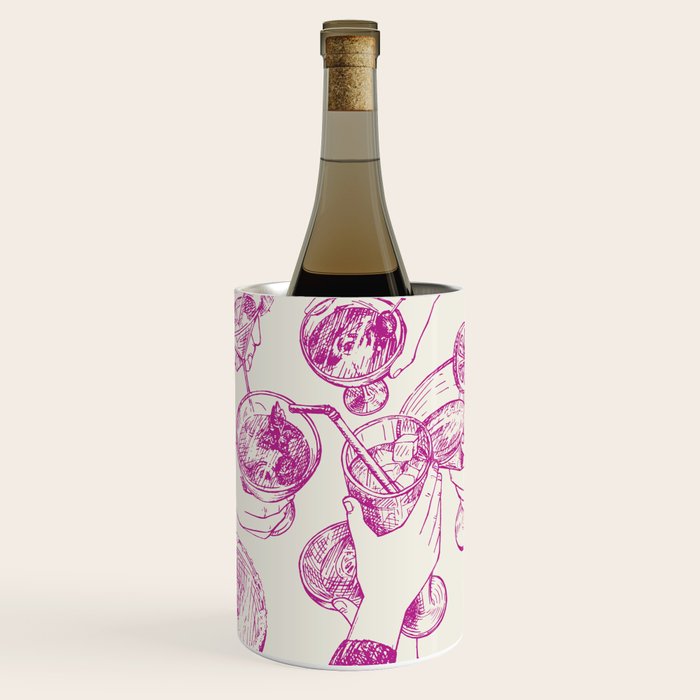 Cheers - Pink Retro Cocktails, Vintage Illustration Wine Chiller Gallery Image 1