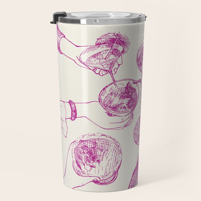 Cheers - Pink Retro Cocktails, Vintage Illustration Travel Mug Gallery Image 3