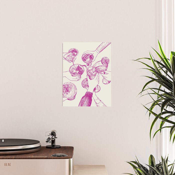 Cheers - Pink Retro Cocktails, Vintage Illustration Poster Gallery Image 2
