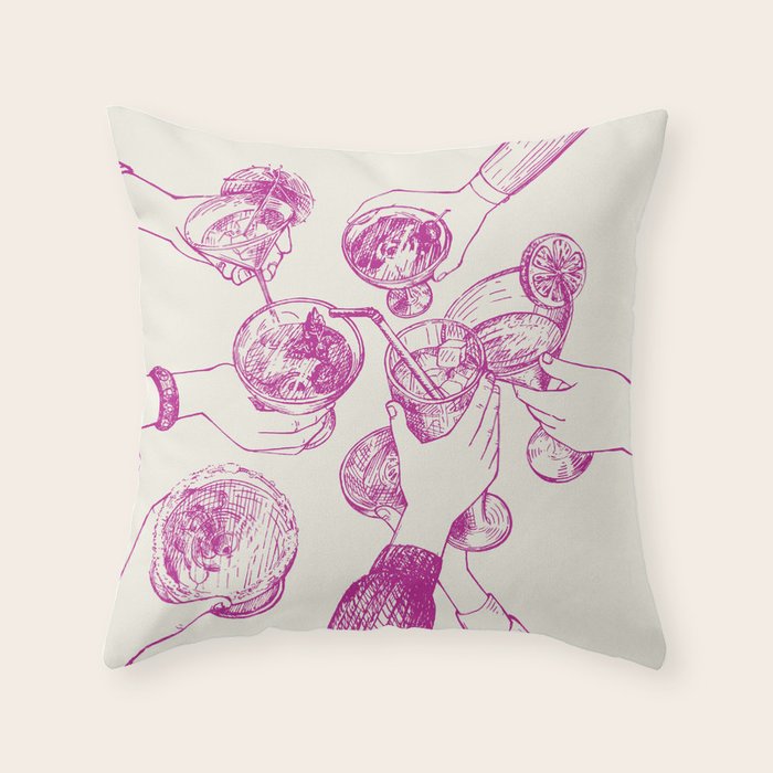 Cheers - Pink Retro Cocktails, Vintage Illustration Throw Pillow Gallery Image 1
