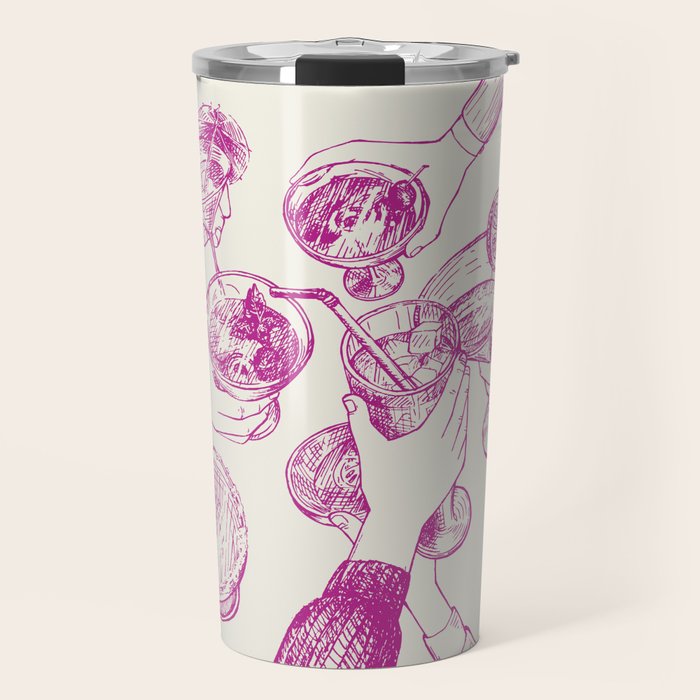 Cheers - Pink Retro Cocktails, Vintage Illustration Travel Mug Gallery Image 1