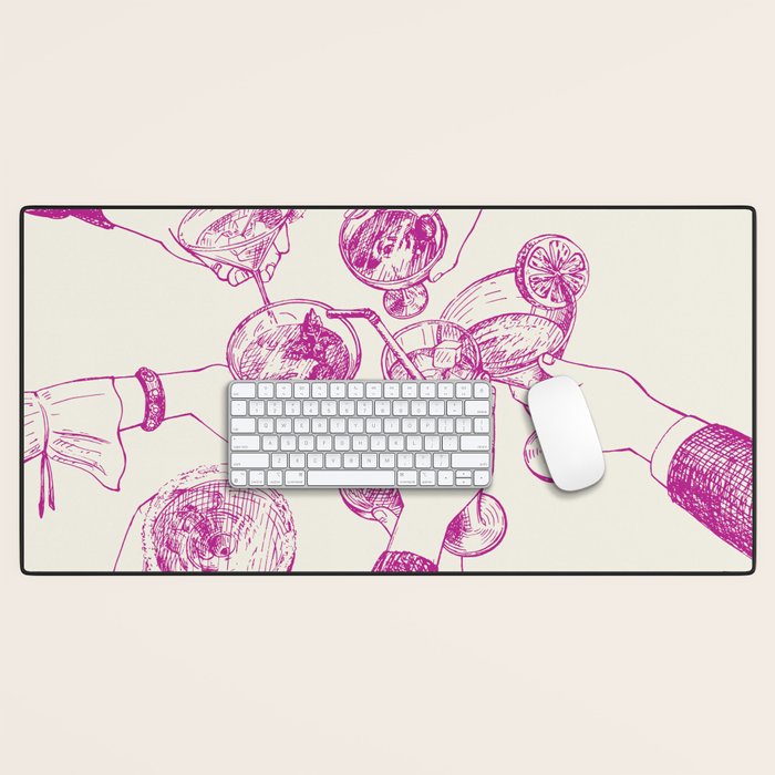 Cheers - Pink Retro Cocktails, Vintage Illustration Desk Mat Gallery Image 1