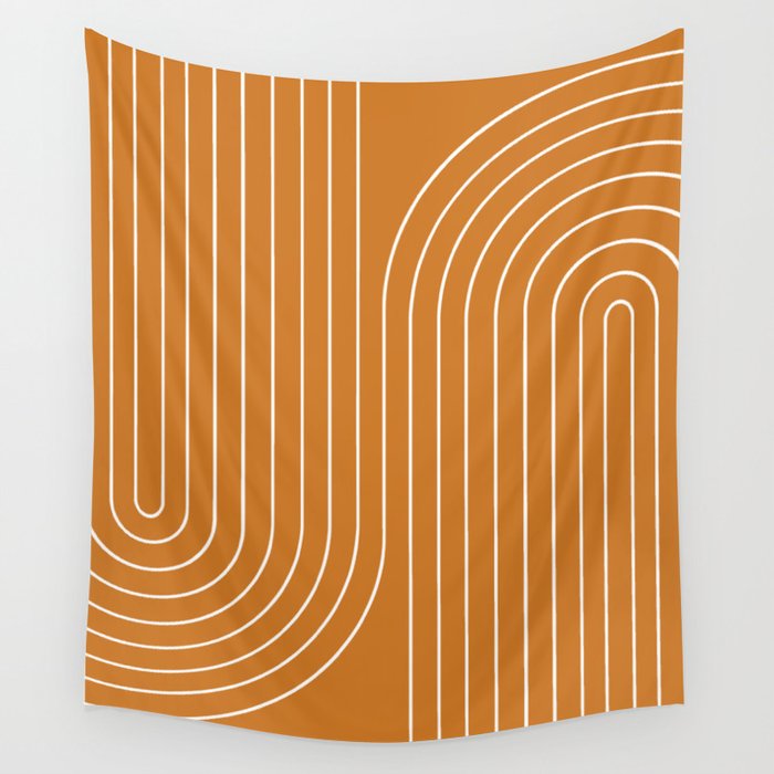Minimal Line Curvature XCIII Bright 70s Orange Mid Century Modern Arch Abstract Wall Tapestry Gallery Image 1