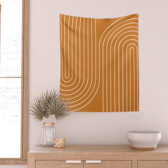 Minimal Line Curvature XCIII Bright 70s Orange Mid Century Modern Arch Abstract Wall Tapestry Gallery Image 2