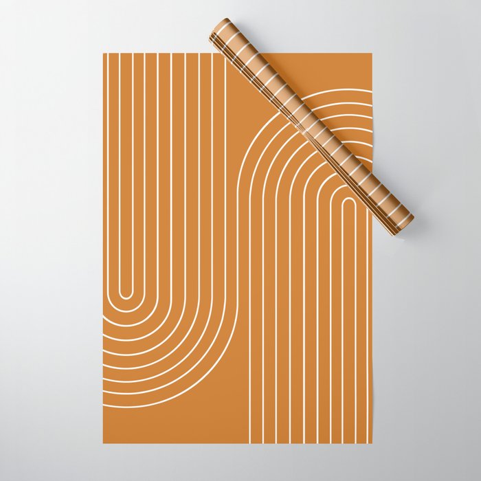 Minimal Line Curvature XCIII Bright 70s Orange Mid Century Modern Arch Abstract Wrapping Paper Gallery Image 1