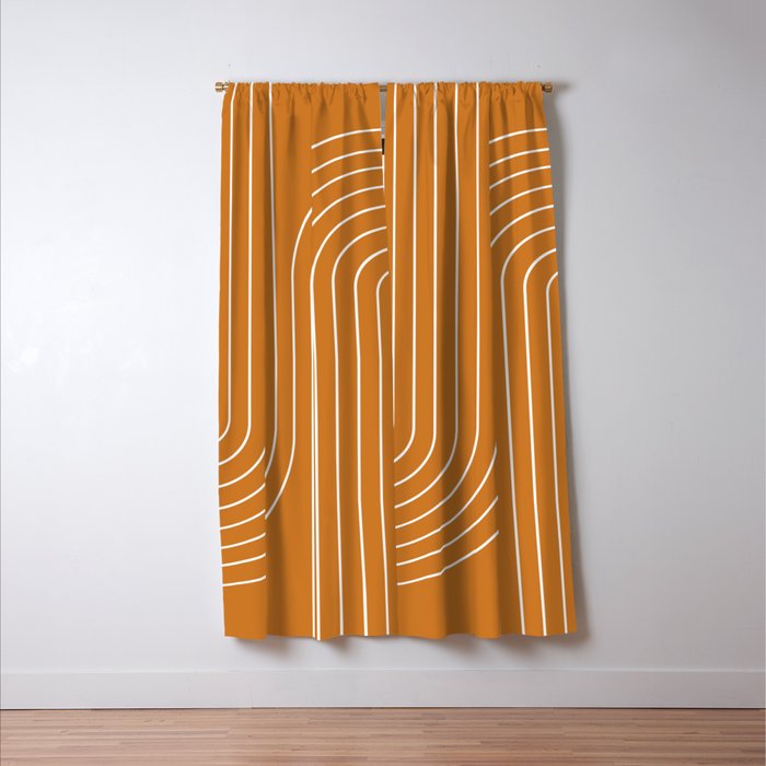 Minimal Line Curvature XCIII Bright 70s Orange Mid Century Modern Arch Abstract Window Curtain Gallery Image 3