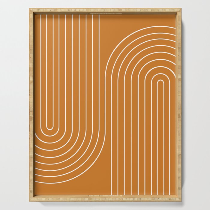 Minimal Line Curvature XCIII Bright 70s Orange Mid Century Modern Arch Abstract Serving Tray Gallery Image 1