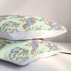 Chinoiserie Mint Green Pastel Fresco Floral Garden Birds Oriental Botanical Pillow Sham Gallery Image 3
