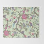 Chinoiserie Mint Green Pastel Fresco Floral Garden Birds Oriental Botanical Throw Blanket Gallery Image 2