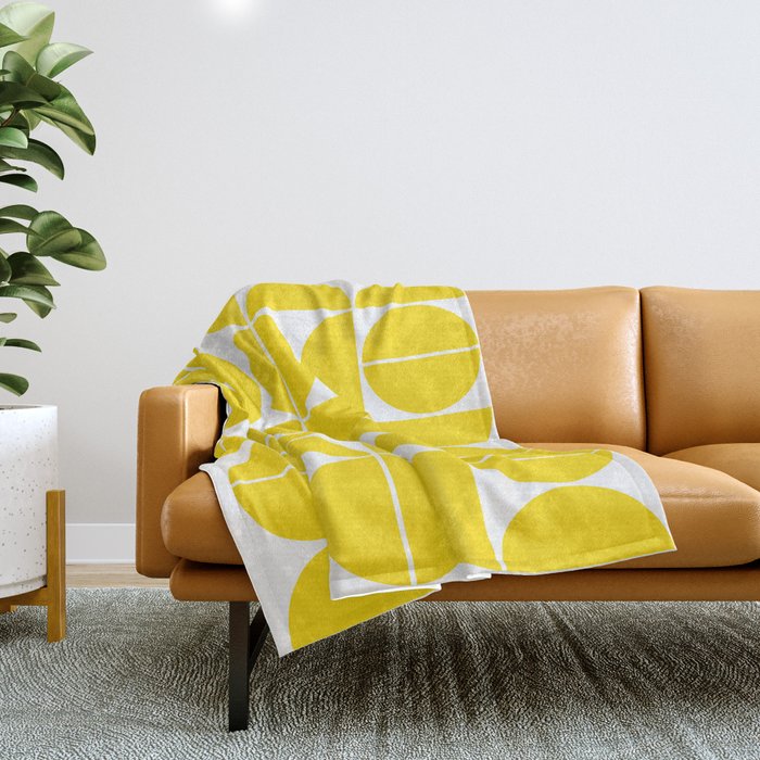 Mid Century Modern Geometric 04 Lemon Yellow Throw Blanket Gallery Image 1
