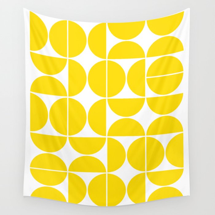 Mid Century Modern Geometric 04 Lemon Yellow Wall Tapestry Gallery Image 4