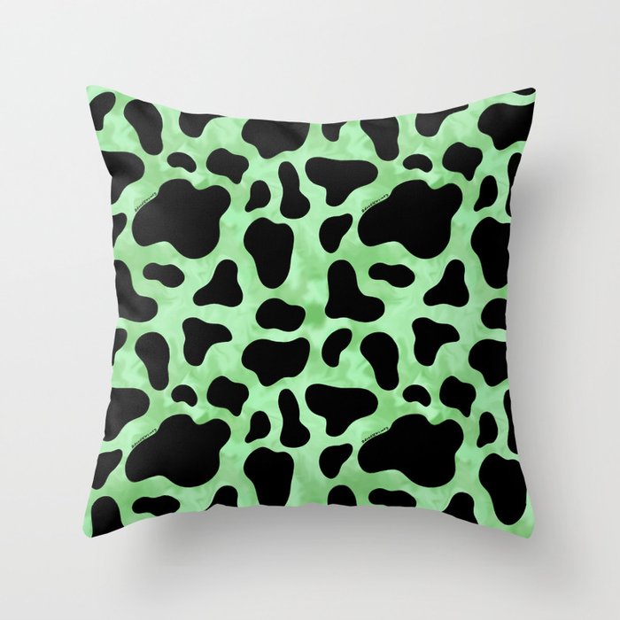 Mint Cow Print Throw Pillow Gallery Image 1