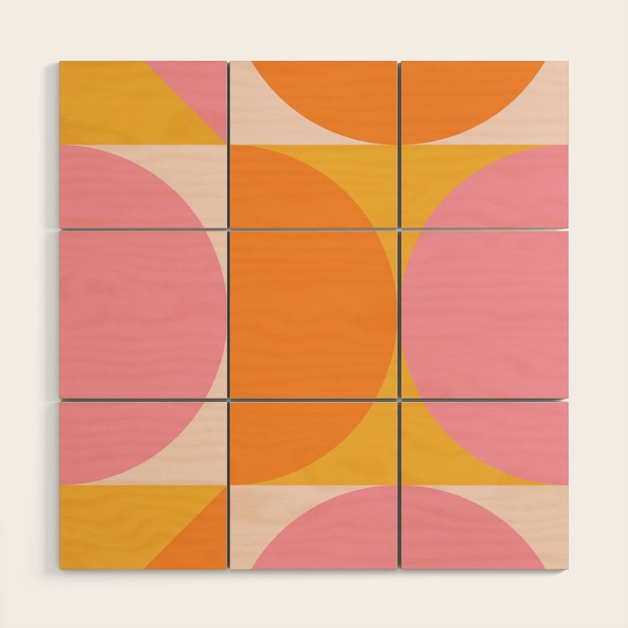 Mid Century Modern Scandinavian Geometric Abstract 354 Pink Yellow and Orange Wood Wall Art Gallery Image 1