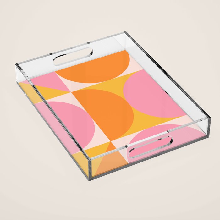 Mid Century Modern Scandinavian Geometric Abstract 354 Pink Yellow and Orange Acrylic Tray Gallery Image 1