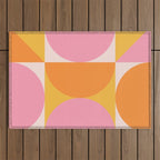 Mid Century Modern Scandinavian Geometric Abstract 354 Pink Yellow and Orange Outdoor Rug Gallery Image 1