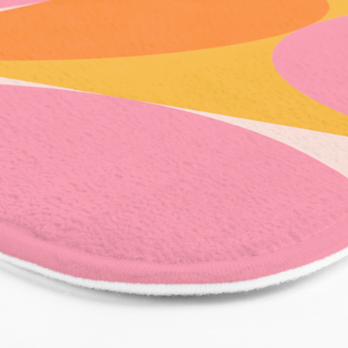 Mid Century Modern Scandinavian Geometric Abstract 354 Pink Yellow and Orange Bath Mat Gallery Image 3