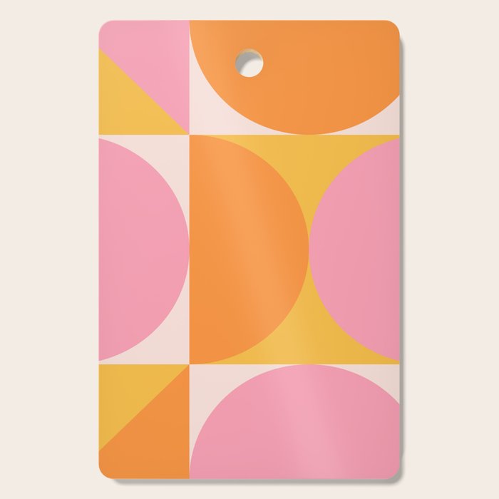 Mid Century Modern Scandinavian Geometric Abstract 354 Pink Yellow and Orange Cutting Board Gallery Image 1