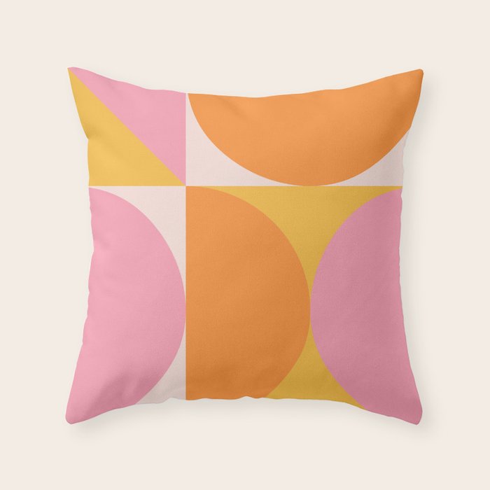 Mid Century Modern Scandinavian Geometric Abstract 354 Pink Yellow and Orange Throw Pillow Gallery Image 1