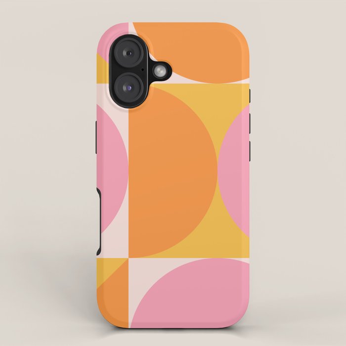 Mid Century Modern Scandinavian Geometric Abstract 354 Pink Yellow and Orange iPhone Case Gallery Image 1