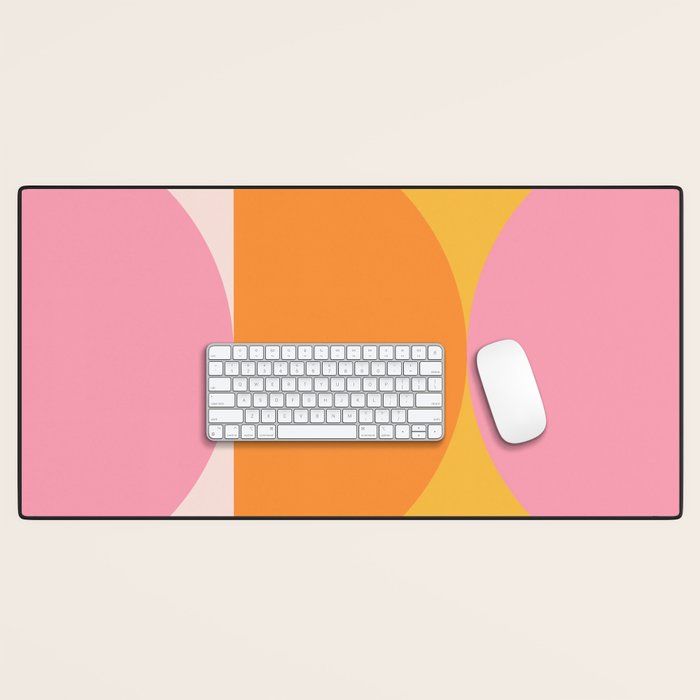 Mid Century Modern Scandinavian Geometric Abstract 354 Pink Yellow and Orange Desk Mat Gallery Image 1