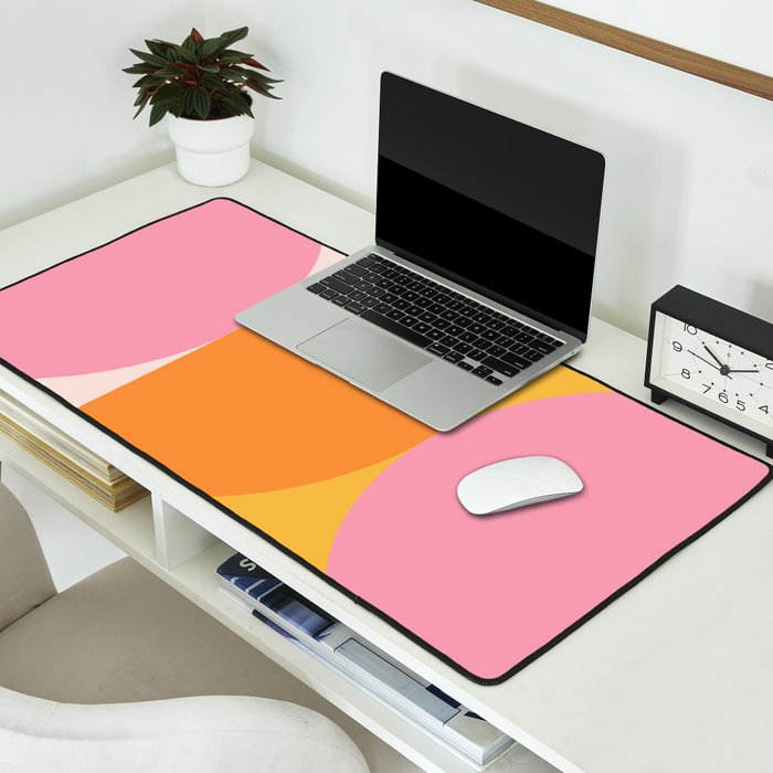 Mid Century Modern Scandinavian Geometric Abstract 354 Pink Yellow and Orange Desk Mat Gallery Image 2