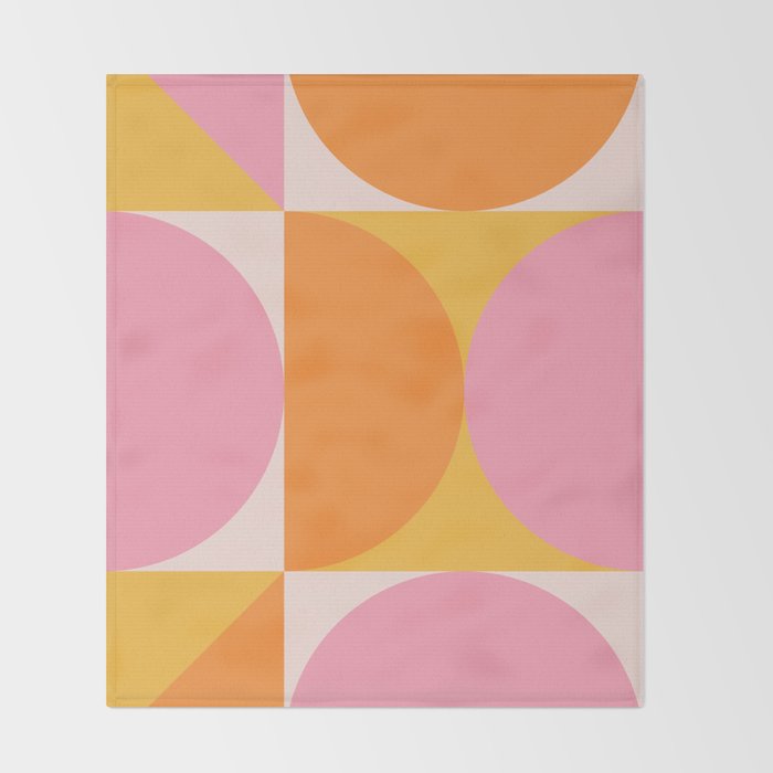 Mid Century Modern Scandinavian Geometric Abstract 354 Pink Yellow and Orange Throw Blanket Gallery Image 2